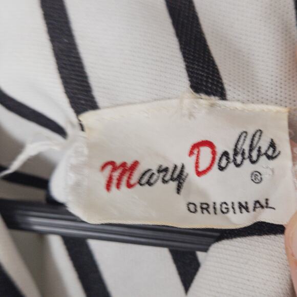 Mary Dobbs Vintage Shirt Dress Black White Stripe Fit Flare Mad Men Secretary M - Picture 10 of 10
